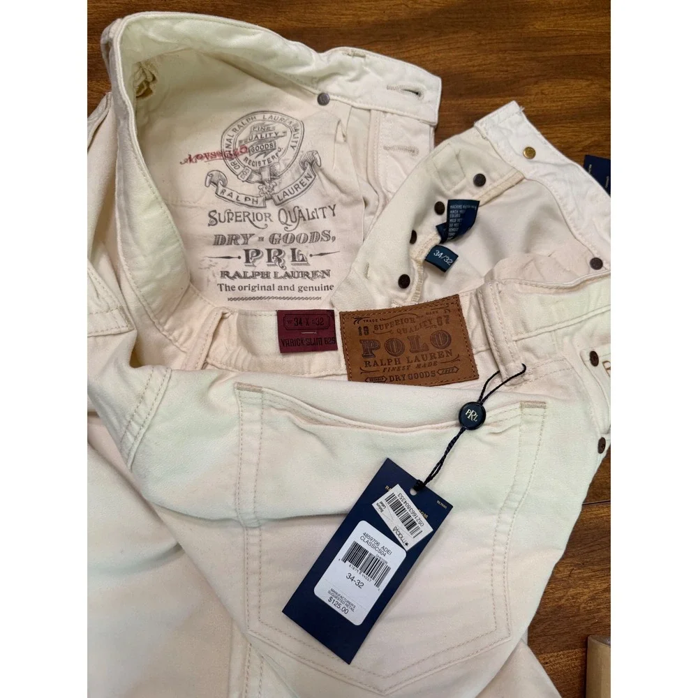 NWT Polo Ralph Lauren Varick Slim 625 Jeans Men's 34x32 Classic Soft White